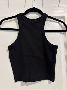 H&M Black Ribbed Cropped Racerback Tank Top